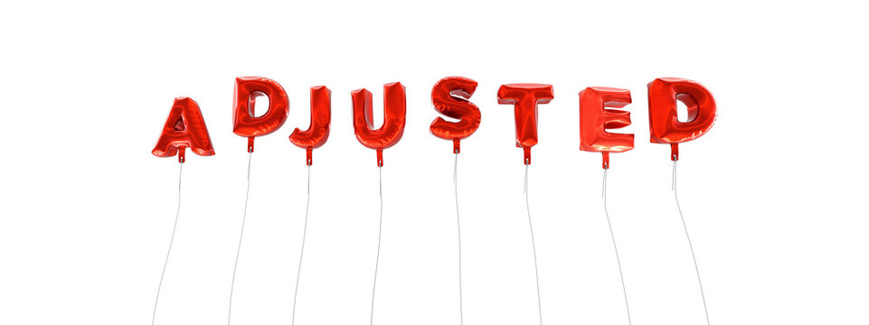ADJUSTED - word made from red foil balloons - 3D rendered.  Can be used for an online banner ad or a print postcard.