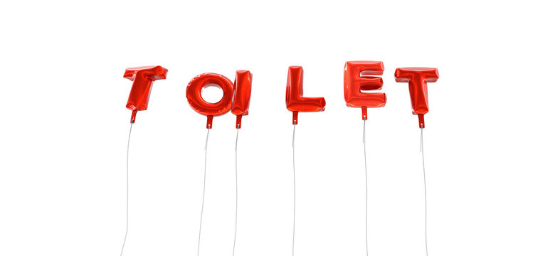 TOILET - word made from red foil balloons - 3D rendered.  Can be used for an online banner ad or a print postcard.