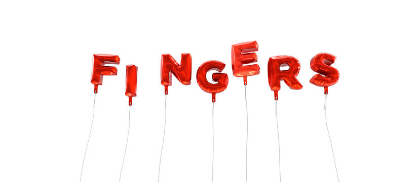 FINGERS - word made from red foil balloons - 3D rendered.  Can be used for an online banner ad or a print postcard.