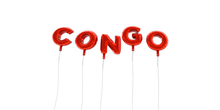 CONGO - word made from red foil balloons - 3D rendered.  Can be used for an online banner ad or a print postcard.