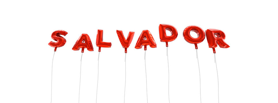 SALVADOR - word made from red foil balloons - 3D rendered.  Can be used for an online banner ad or a print postcard.