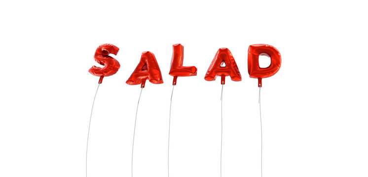 SALAD - word made from red foil balloons - 3D rendered.  Can be used for an online banner ad or a print postcard.
