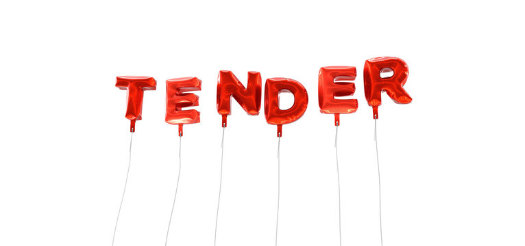 TENDER - word made from red foil balloons - 3D rendered.  Can be used for an online banner ad or a print postcard.