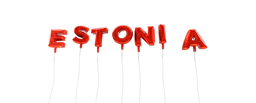 ESTONIA - word made from red foil balloons - 3D rendered.  Can be used for an online banner ad or a print postcard.