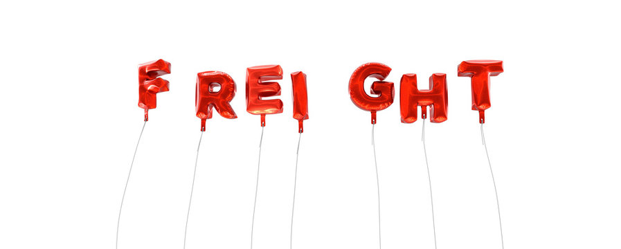 FREIGHT - word made from red foil balloons - 3D rendered.  Can be used for an online banner ad or a print postcard.