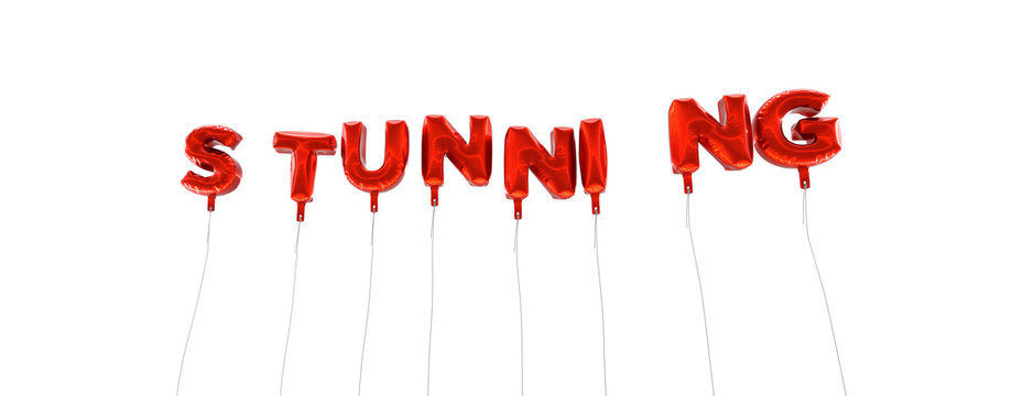 STUNNING - word made from red foil balloons - 3D rendered.  Can be used for an online banner ad or a print postcard.