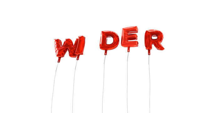 WIDER - word made from red foil balloons - 3D rendered.  Can be used for an online banner ad or a print postcard.