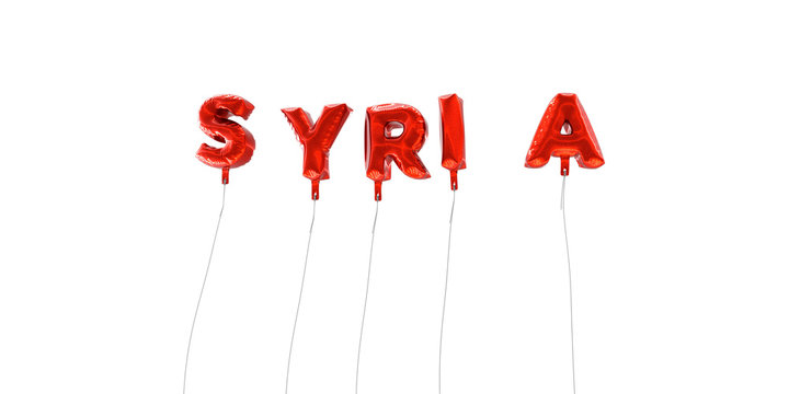 SYRIA - word made from red foil balloons - 3D rendered.  Can be used for an online banner ad or a print postcard.