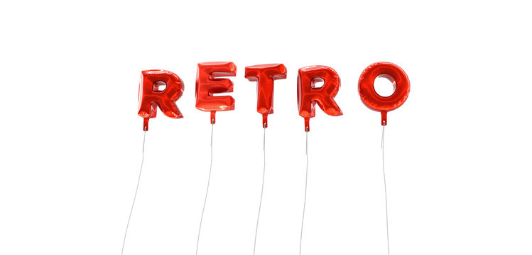 RETRO - word made from red foil balloons - 3D rendered.  Can be used for an online banner ad or a print postcard.