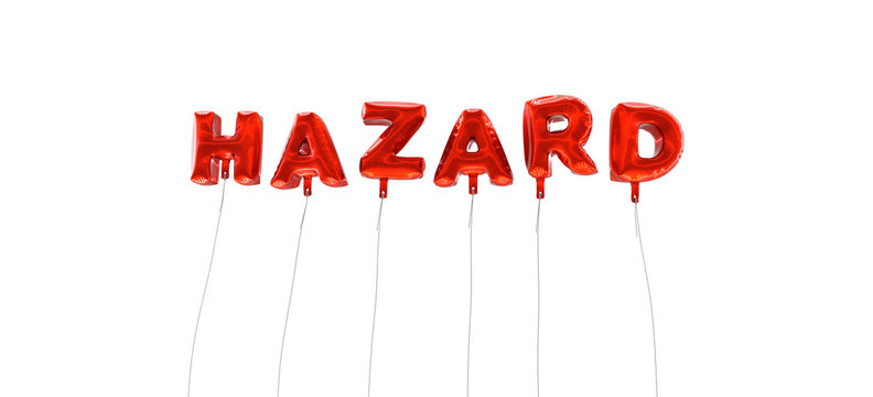 HAZARD - word made from red foil balloons - 3D rendered.  Can be used for an online banner ad or a print postcard.