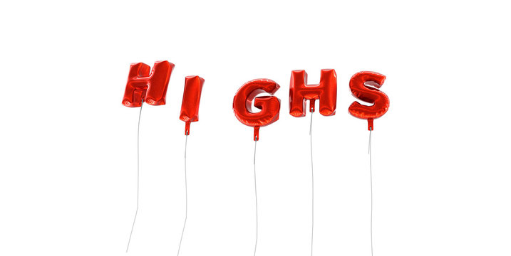 HIGHS - word made from red foil balloons - 3D rendered.  Can be used for an online banner ad or a print postcard.