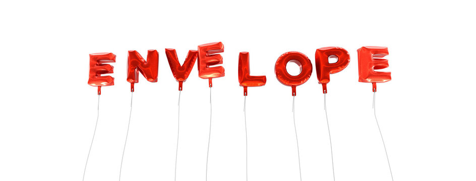ENVELOPE - word made from red foil balloons - 3D rendered.  Can be used for an online banner ad or a print postcard.