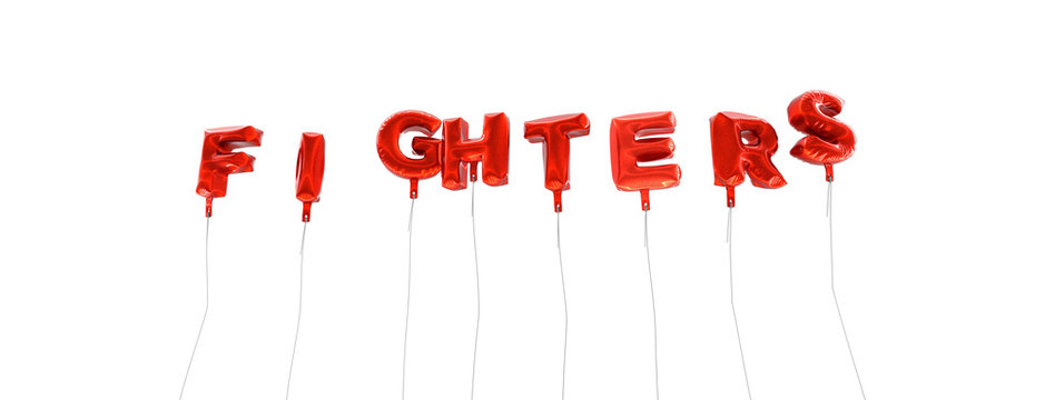 FIGHTERS - word made from red foil balloons - 3D rendered.  Can be used for an online banner ad or a print postcard.