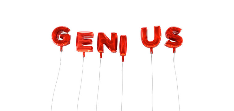 GENIUS - word made from red foil balloons - 3D rendered.  Can be used for an online banner ad or a print postcard.
