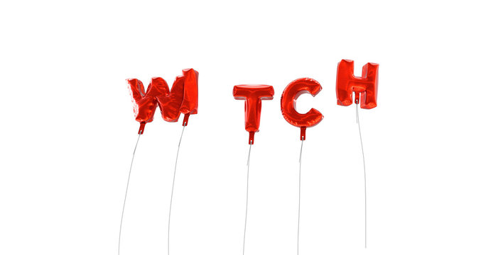 WITCH - word made from red foil balloons - 3D rendered.  Can be used for an online banner ad or a print postcard.