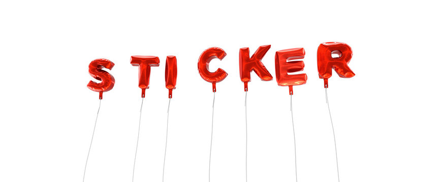 STICKER - word made from red foil balloons - 3D rendered.  Can be used for an online banner ad or a print postcard.