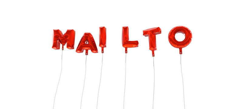 MAILTO - word made from red foil balloons - 3D rendered.  Can be used for an online banner ad or a print postcard.