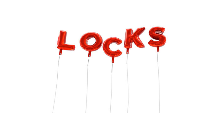 LOCKS - word made from red foil balloons - 3D rendered.  Can be used for an online banner ad or a print postcard.