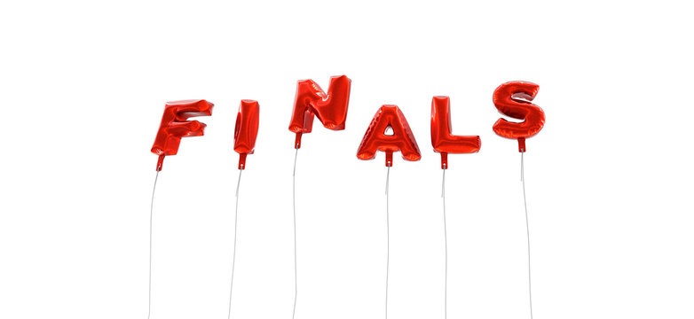 FINALS - word made from red foil balloons - 3D rendered.  Can be used for an online banner ad or a print postcard.