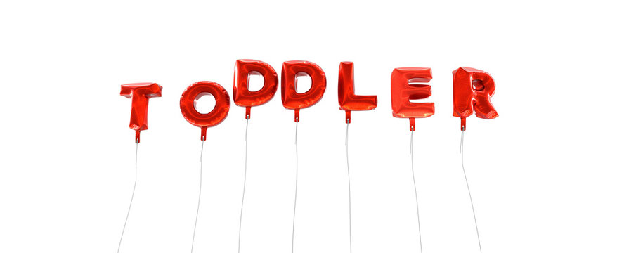 TODDLER - word made from red foil balloons - 3D rendered.  Can be used for an online banner ad or a print postcard.