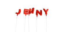 JENNY - Word Made From Red Foil Balloons - 3D Rendered.  Can Be Used For An Online Banner Ad Or A Print Postcard.