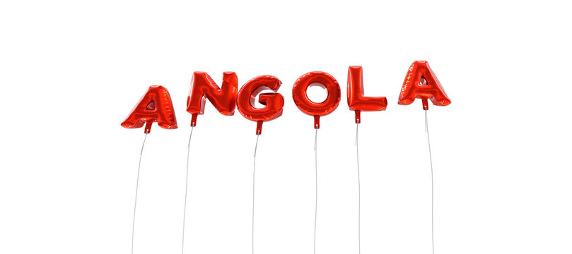 ANGOLA - word made from red foil balloons - 3D rendered.  Can be used for an online banner ad or a print postcard.