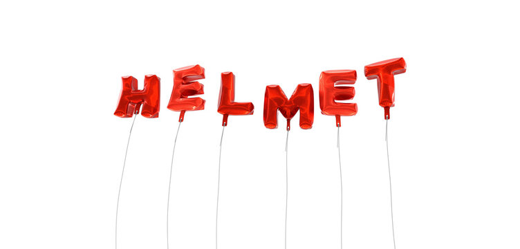 HELMET - word made from red foil balloons - 3D rendered.  Can be used for an online banner ad or a print postcard.
