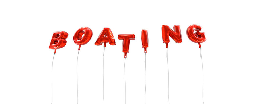 BOATING - word made from red foil balloons - 3D rendered.  Can be used for an online banner ad or a print postcard.