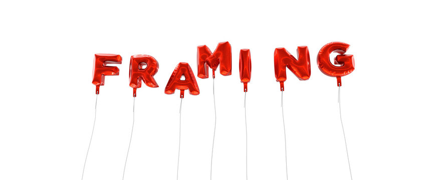 FRAMING - word made from red foil balloons - 3D rendered.  Can be used for an online banner ad or a print postcard.