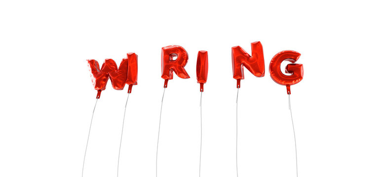 WIRING - word made from red foil balloons - 3D rendered.  Can be used for an online banner ad or a print postcard.