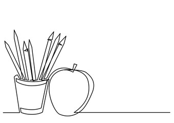 Poster - continuous line drawing of pencils apple