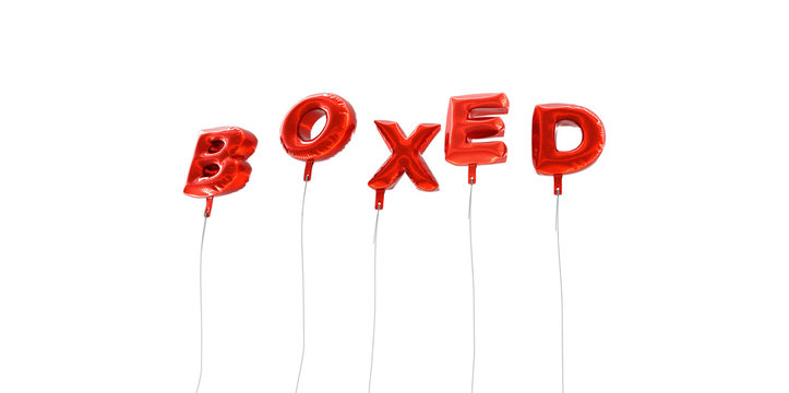 BOXED - word made from red foil balloons - 3D rendered.  Can be used for an online banner ad or a print postcard.