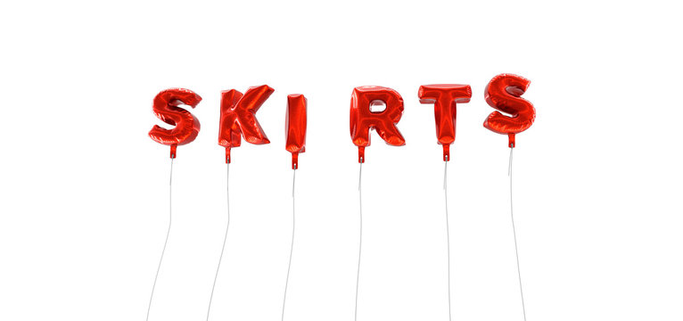SKIRTS - word made from red foil balloons - 3D rendered.  Can be used for an online banner ad or a print postcard.