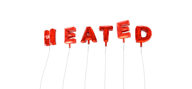 HEATED - word made from red foil balloons - 3D rendered.  Can be used for an online banner ad or a print postcard.