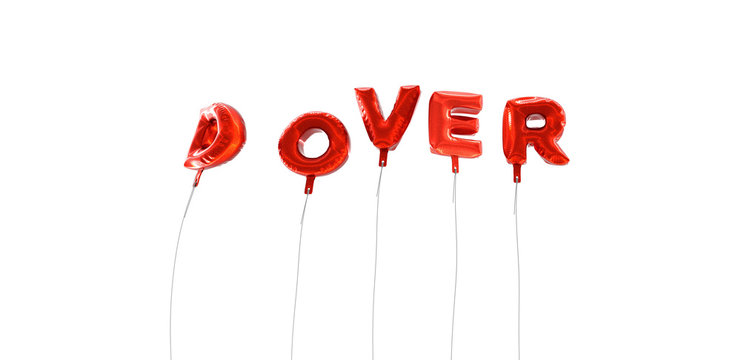 DOVER - word made from red foil balloons - 3D rendered.  Can be used for an online banner ad or a print postcard.