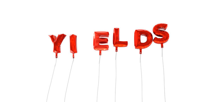 YIELDS - word made from red foil balloons - 3D rendered.  Can be used for an online banner ad or a print postcard.