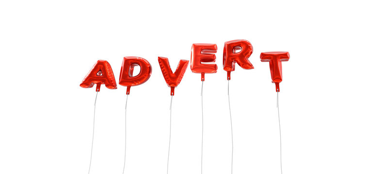 ADVERT - word made from red foil balloons - 3D rendered.  Can be used for an online banner ad or a print postcard.