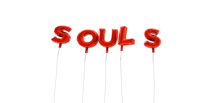 SOULS - word made from red foil balloons - 3D rendered.  Can be used for an online banner ad or a print postcard.