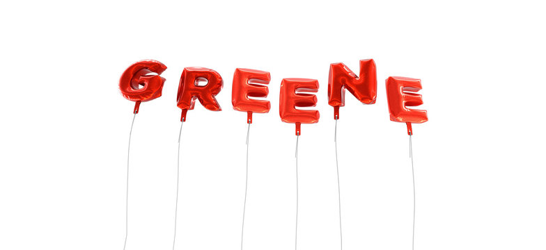 GREENE - word made from red foil balloons - 3D rendered.  Can be used for an online banner ad or a print postcard.