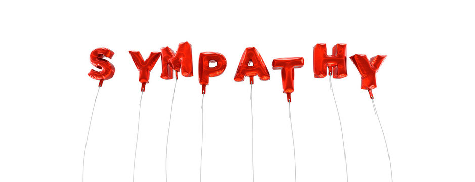 SYMPATHY - word made from red foil balloons - 3D rendered.  Can be used for an online banner ad or a print postcard.