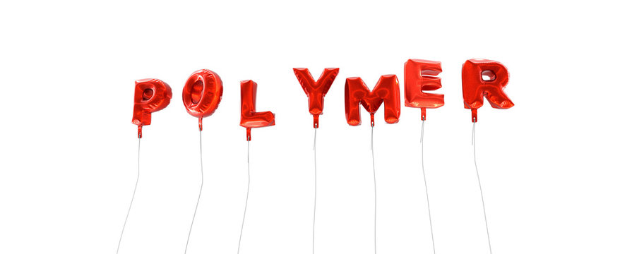 POLYMER - word made from red foil balloons - 3D rendered.  Can be used for an online banner ad or a print postcard.