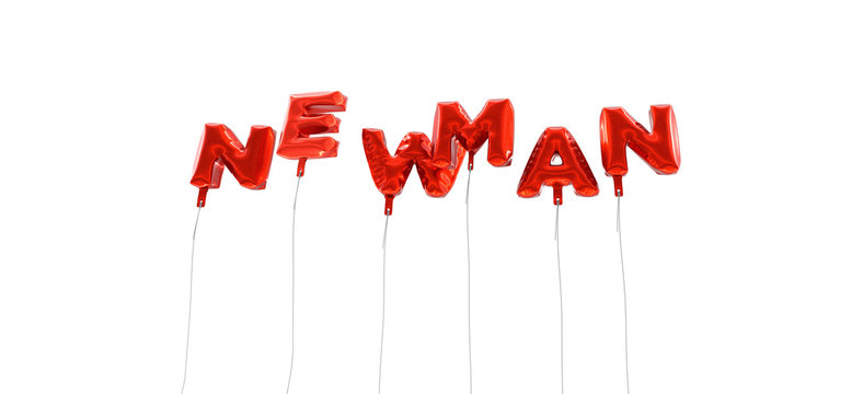 NEWMAN - word made from red foil balloons - 3D rendered.  Can be used for an online banner ad or a print postcard.
