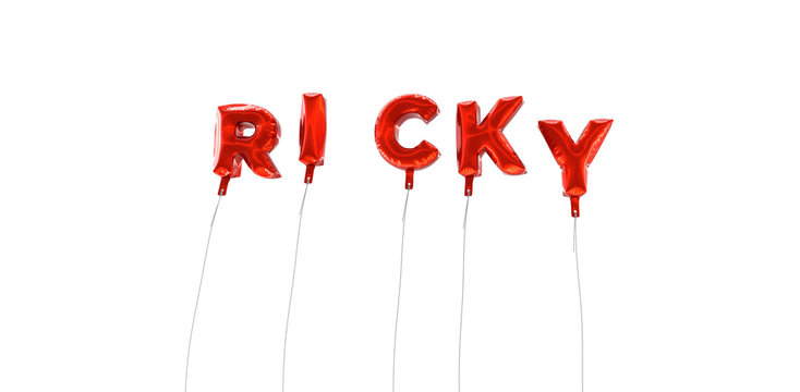 RICKY - word made from red foil balloons - 3D rendered.  Can be used for an online banner ad or a print postcard.