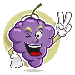 Wall Mural - Peace grape mascot. Vector of grape character. Grape logo