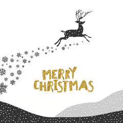 Aufkleber - Merry Christmas postcard. Christmas typography glitter gold. Dee
