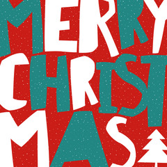 Aufkleber - Merry Christmas Greeting Card. Christmas tree and snowflakes