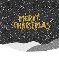 Poster - Merry Christmas postcard. Christmas typography glitter gold. Fal