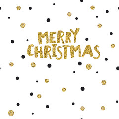 Aufkleber - Merry Christmas postcard. Christmas typography glitter gold. Pol