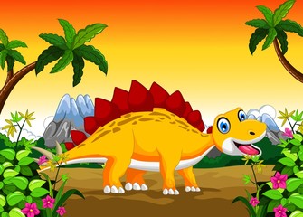 Sticker - Cute dinosaur cartoon in the jungle