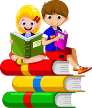 Couple Child Cartoon Reading Book For You Design